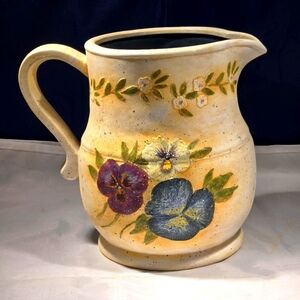 Bob's Pottery Large creamer Pitcher "Pansy Vines" By Artist Susan Winget